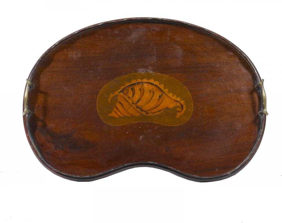 Appraisal: A LATE VICTORIAN MAHOGANY KIDNEY SHAPED TRAY with harewood ground