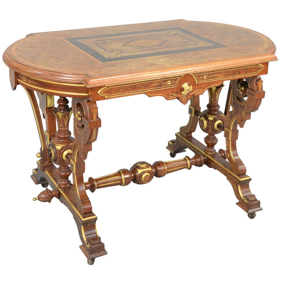 Appraisal: Renaissance Revival Center Table with inlaid burlwood shaped top on