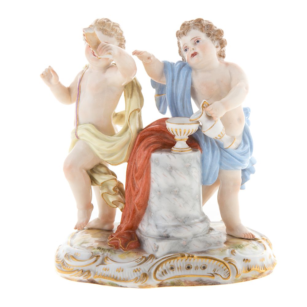 Appraisal: Meissen Porcelain Putti Figural Group th century two celebrating putti