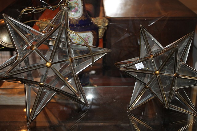 Appraisal: A PAIR OF STAR SHAPED HANGING LIGHTS cm high