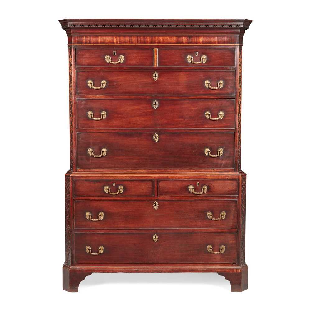 Appraisal: GEORGE III MAHOGANY SECRETAIRE CHEST-ON-CHEST TH CENTURY the carved Greek