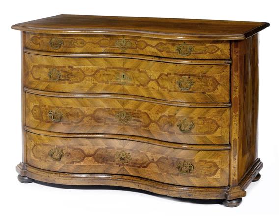 Appraisal: A CHEST OF DRAWERS Baroque Switzerland Walnut burl wood maple