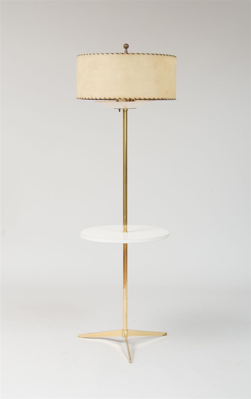 Appraisal: Floor Lamp with Table Brass formica parchment shade ft in