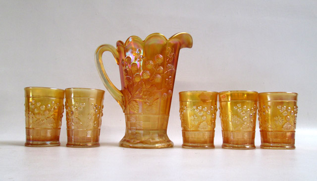 Appraisal: NORTHWOOD CARNIVAL GLASS PITCHER AND TUMBLER SET six pieces in