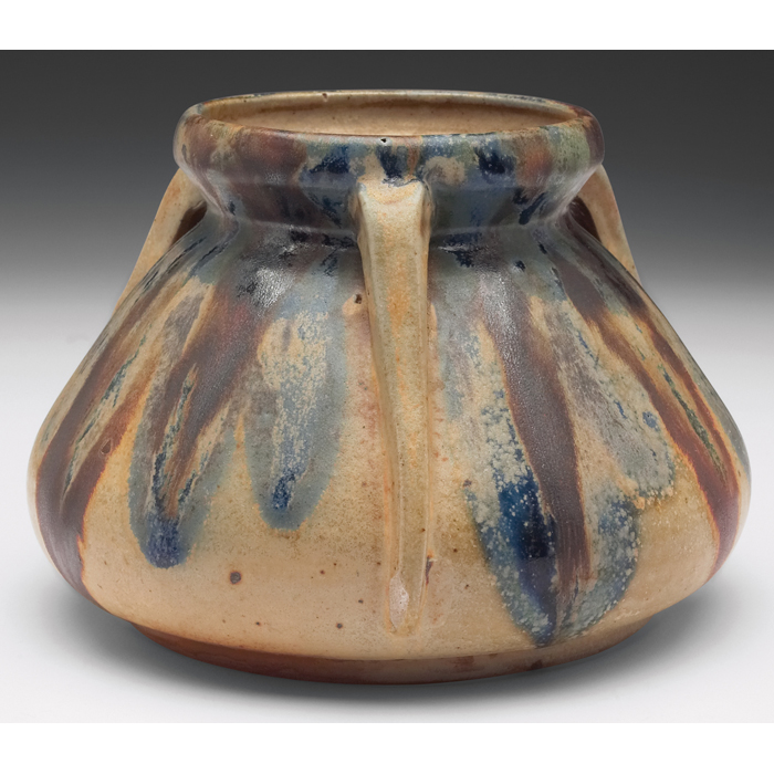 Appraisal: Greber vase three-buttressform covered in a tan brownand blue drip