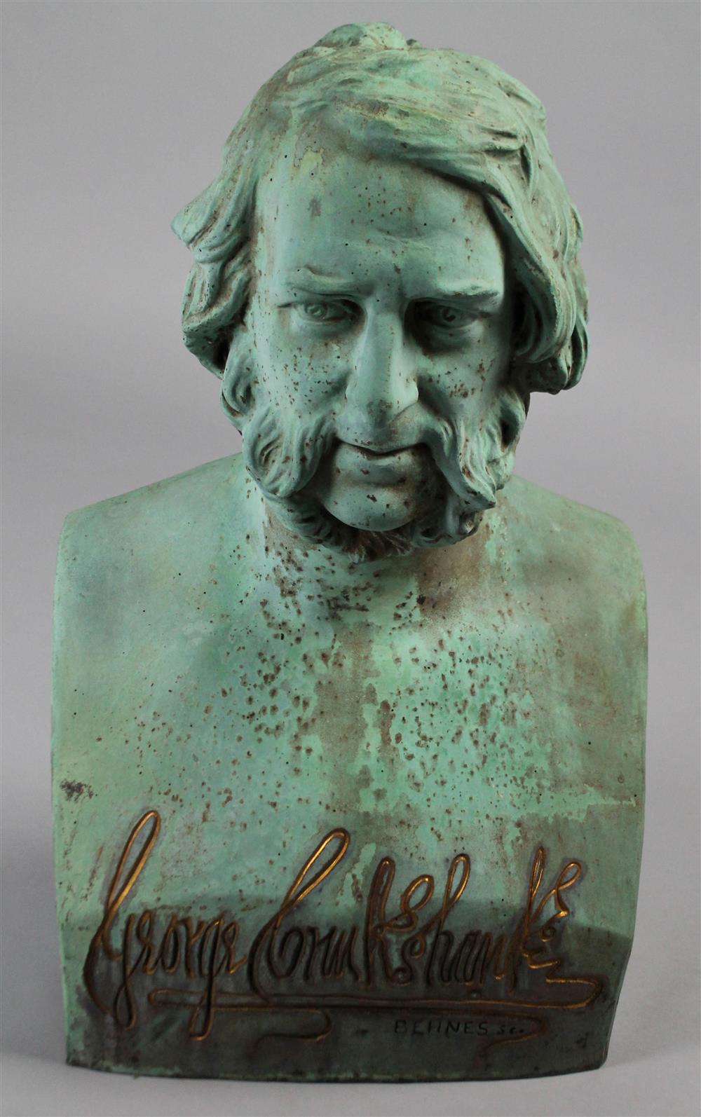 Appraisal: WILLIAM BEHNES BRITISH - BRONZE PORTRAIT OF GEORGE CRUIKSHANK Titled