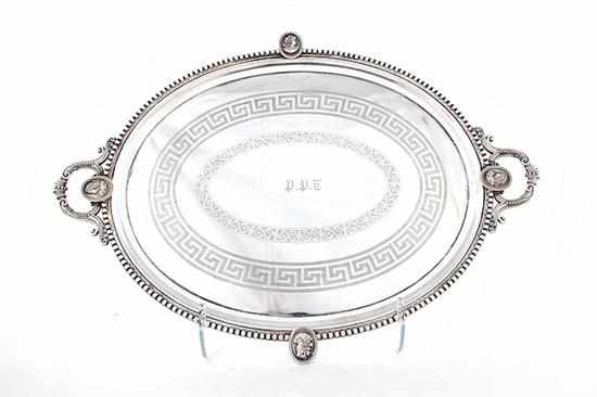 Appraisal: Meriden medallion silverplate serving tray Connecticut circa oval beaded border