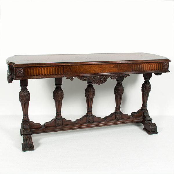 Appraisal: American early th century Library table of burled walnut with