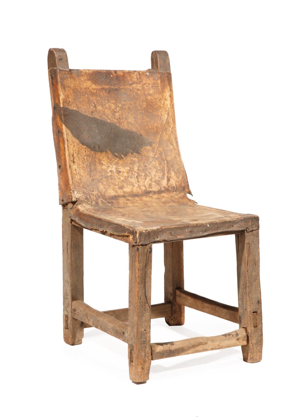 Appraisal: Louisiana Vernacular Chair th c tenoned construction leather back and