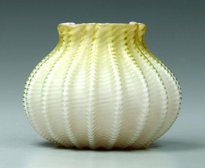 Appraisal: Mother-of-pearl zipper vase globular form with crimped rim ribbed exterior