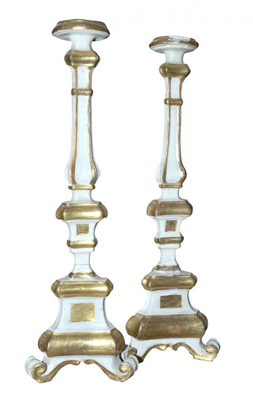 Appraisal: TWO TH CENTURY SPANISH PARCEL GILT AND PAINTED CANDLESTICKS each