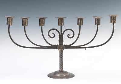 Appraisal: A Hammered Metal Seven Socket Candelabrum Antiqued gunmetal finish candelabrum