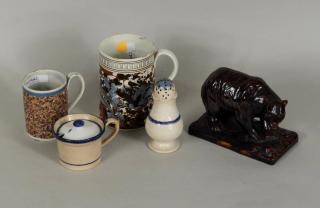 Appraisal: Five Staffordshire Items Five Staffordshire items including a Rockingham pottery