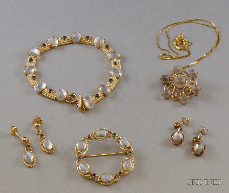 Appraisal: Small Group of Gold and Moonstone Jewelry including a kt