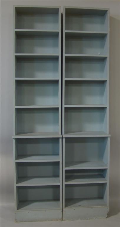 Appraisal: PAIR OF TALL BLUE PAINTED BOOK SHELVES Each free standing