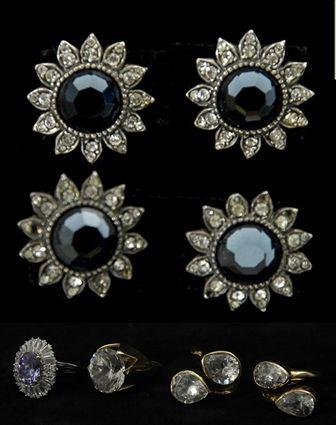 Appraisal: Four Blue Glass Rhinestone Studs together with Four Rhinestone Rings