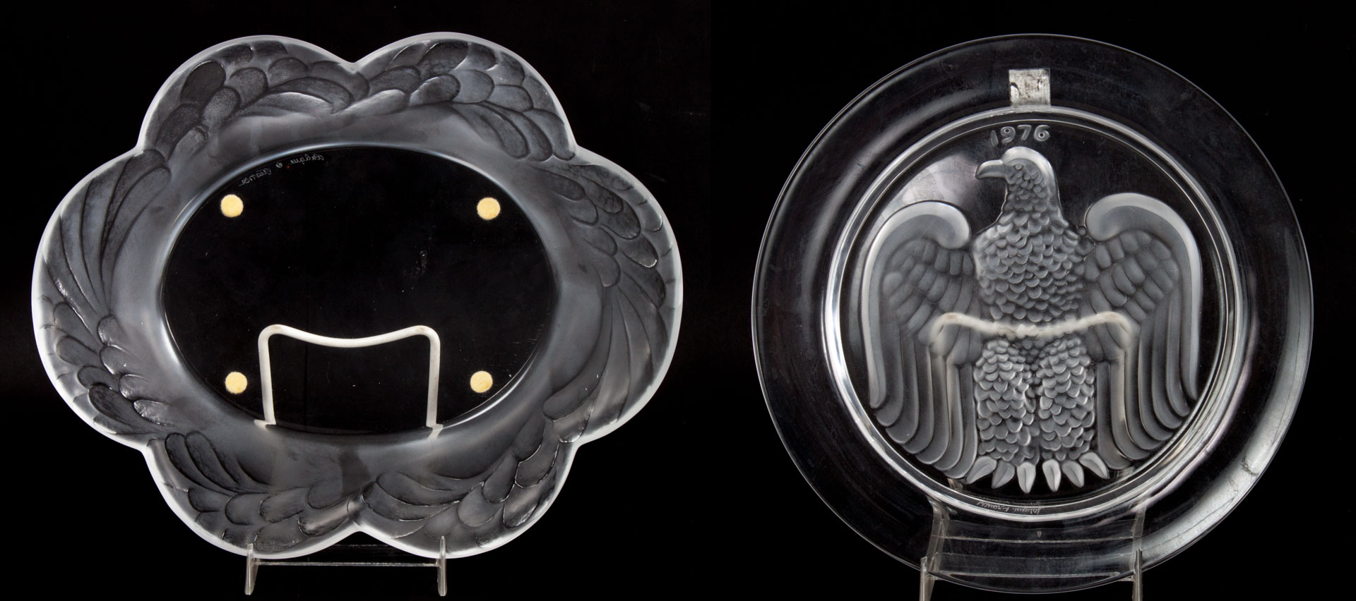 Appraisal: Lalique crystal plate and vanity tray Bicentennial plate with eagle