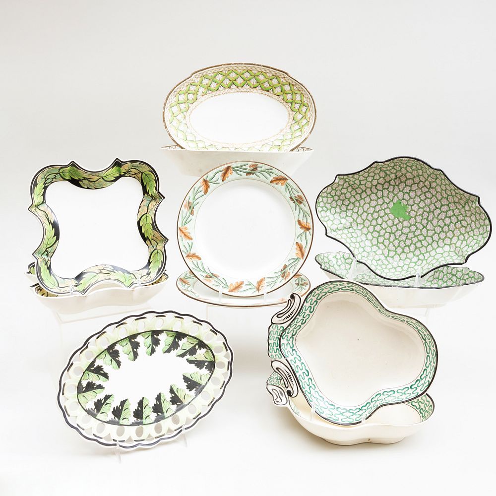 Appraisal: Group of English Green Ground Pearlware and Creamware Serving Pieces