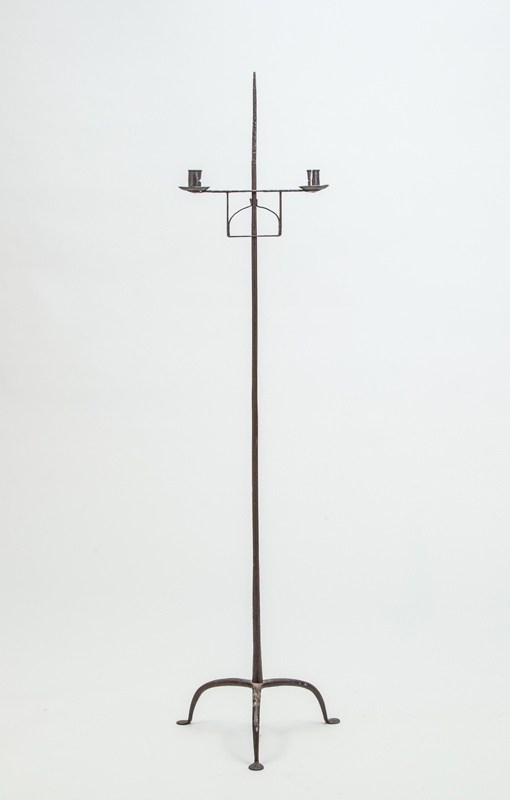 Appraisal: WROUGHT-IRON TWO-LIGHT CANDLESTAND With adjustable arm x x in Estimate