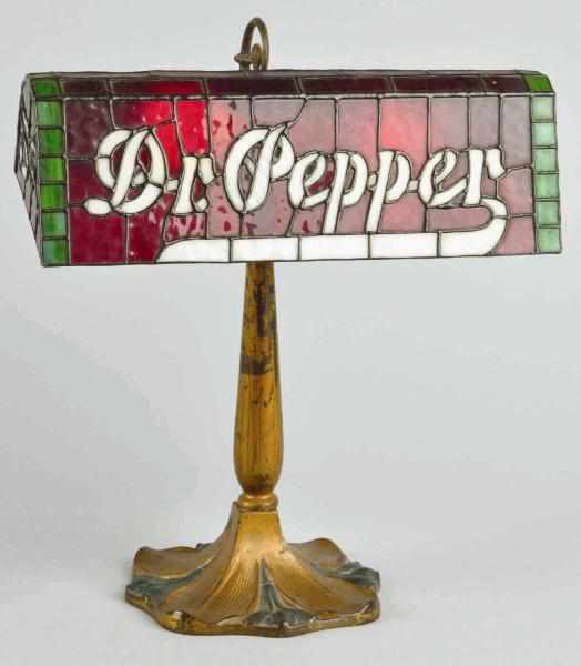 Appraisal: Rare Dr Pepper Leaded Glass Desk Lamp Description Exact age