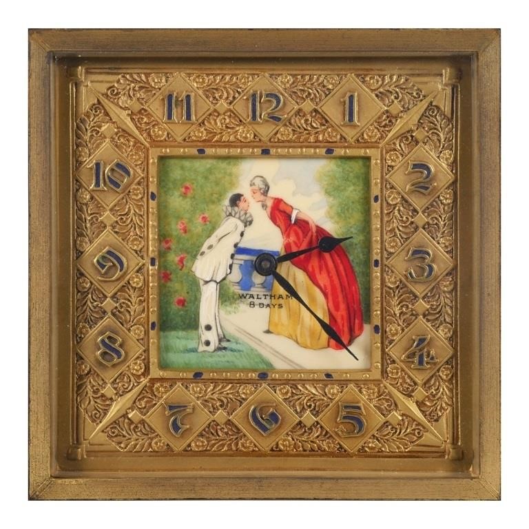 Appraisal: Waltham Day desk clock with handpainted Victorian scene of woman