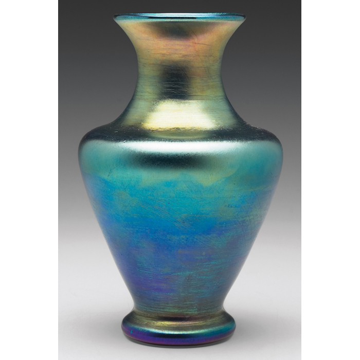 Appraisal: L C Tiffany vase shouldered and footed shape in blue