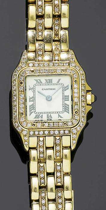 Appraisal: DIAMOND LADY'S WRISTWATCH CARTIER PANTHER from the s Yellow gold