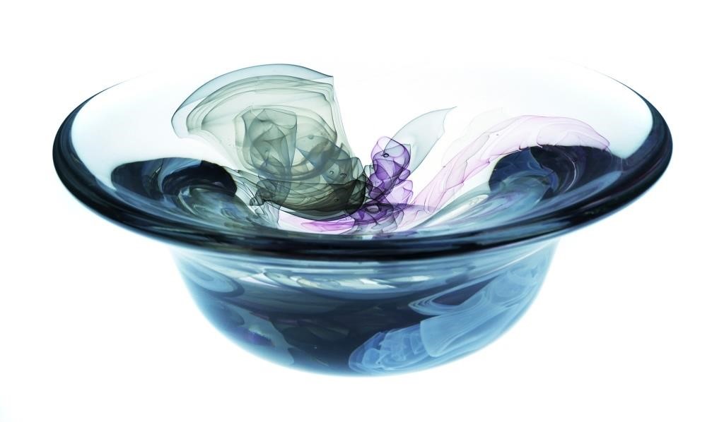 Appraisal: Art glass bowl with whisps of black purple and white