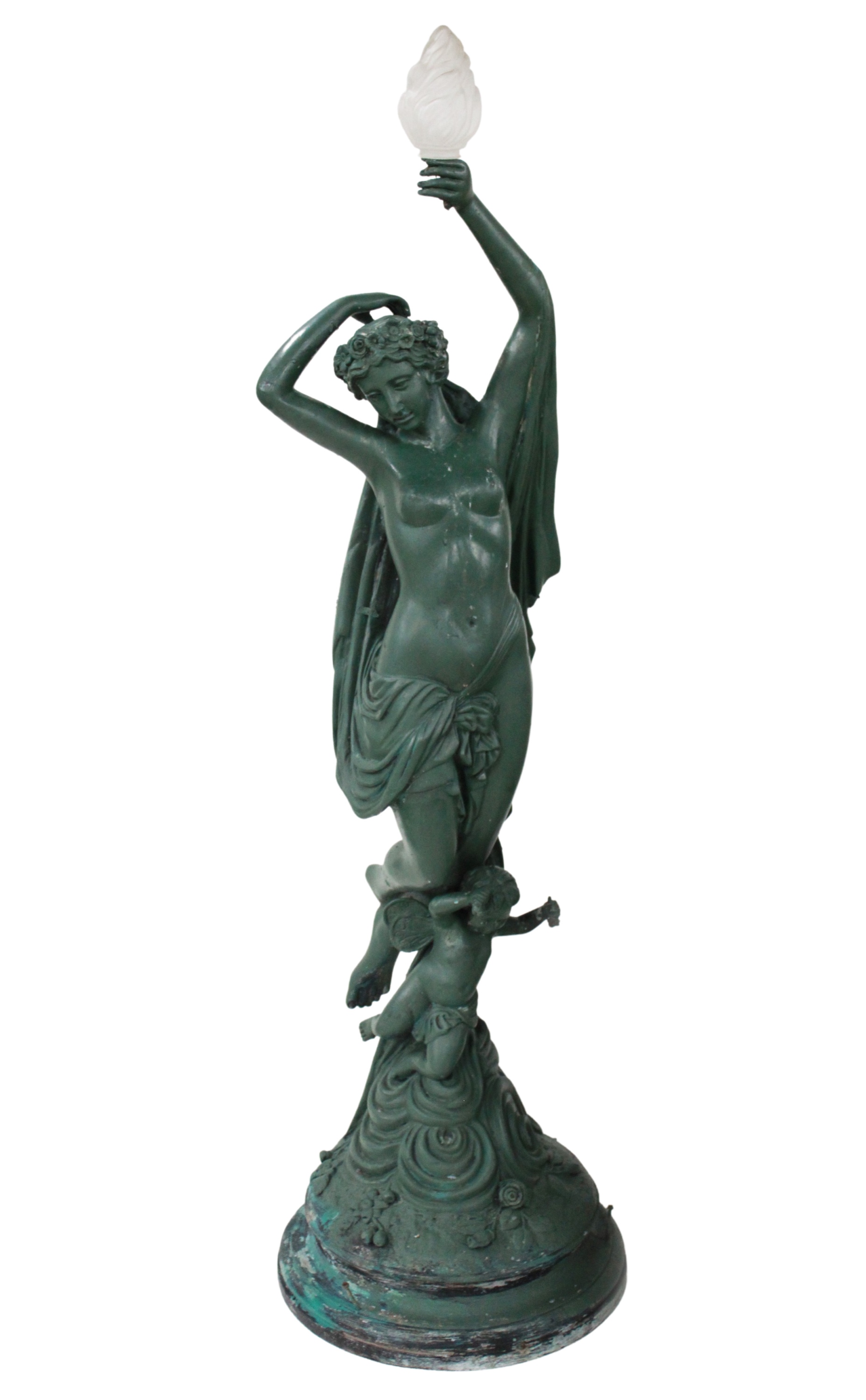 Appraisal: French Renaissance style verde bronze figural torchiere having partially clad