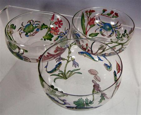 Appraisal: HANNAH MOORE WALTON THREE FINGER BOWLS CIRCA clear glass each