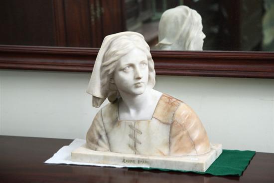 Appraisal: BUST OF JOAN OF ARC Alabaster shoulder length bust impressed