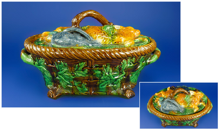 Appraisal: Majolica Two Handled Tureen and Cover The cover decorated with