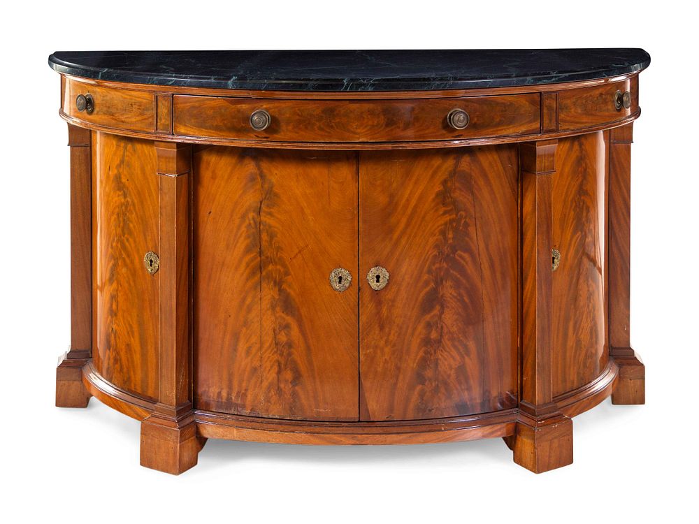 Appraisal: A Neoclassical Mahogany Marble-Top Cabinet A Neoclassical Mahogany Marble-Top Cabinet