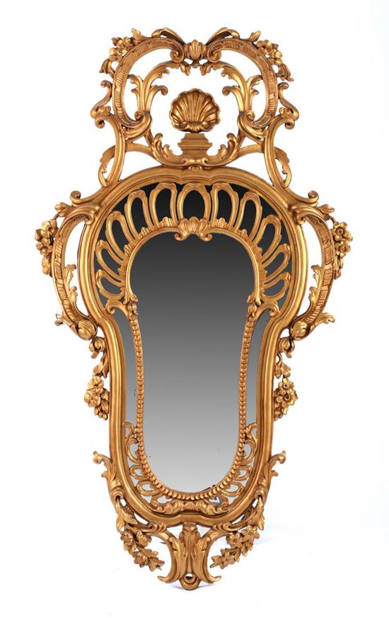 Appraisal: ROCOCO REVIVAL GILT-PAINTED WALL MIRROR th century Cartouche-form with openwork