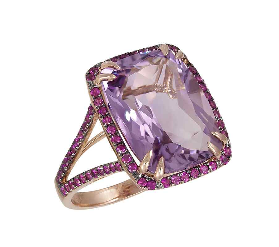 Appraisal: AMETHYST AND PINK SAPPHIRE RING K rose gold ring contains