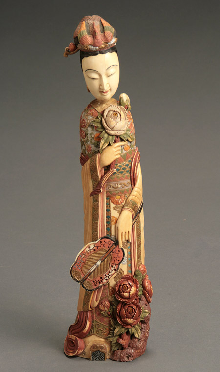 Appraisal: Chinese Polychrome Ivory Figure of Meiren Mid- th Century Crack