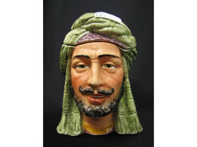 Appraisal: Victorian Figural Majolica Pottery Tobacco Jar Arab man tight hairline