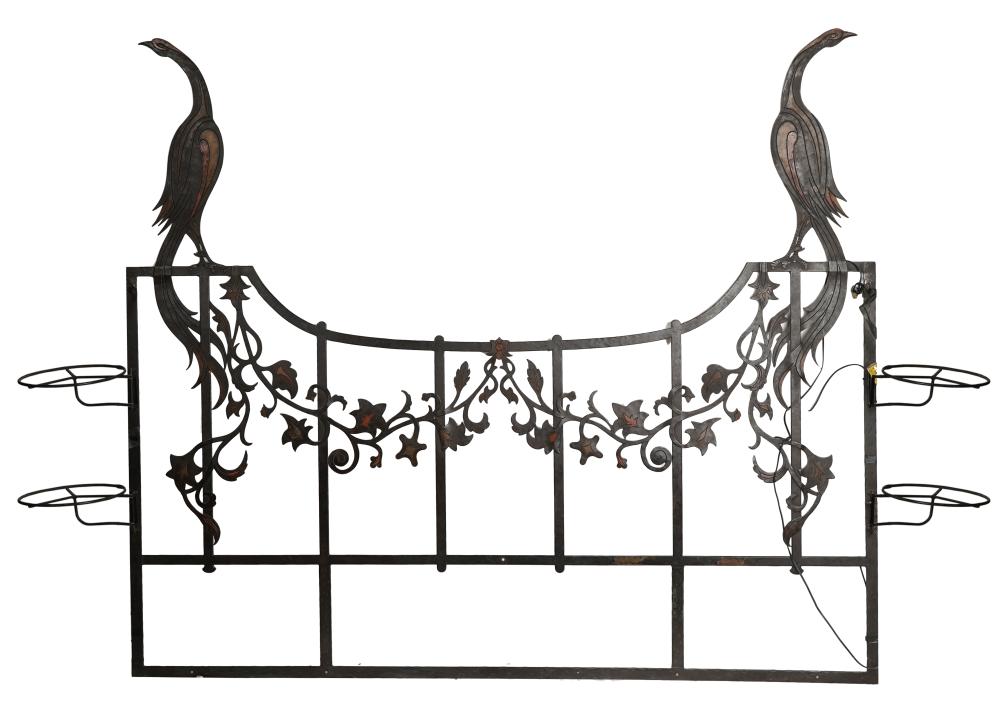 Appraisal: PAINTED IRON HEADBOARDmounted with swiveling shelf support and electrical light