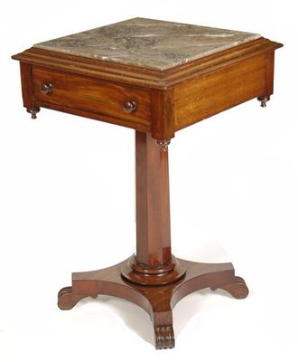 Appraisal: A Victorian mahogany marble top occasional table with single drawer