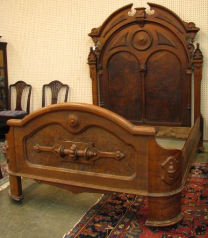 Appraisal: Victorian Renaissance Revival Carved Bed walnut with burl veneer circa