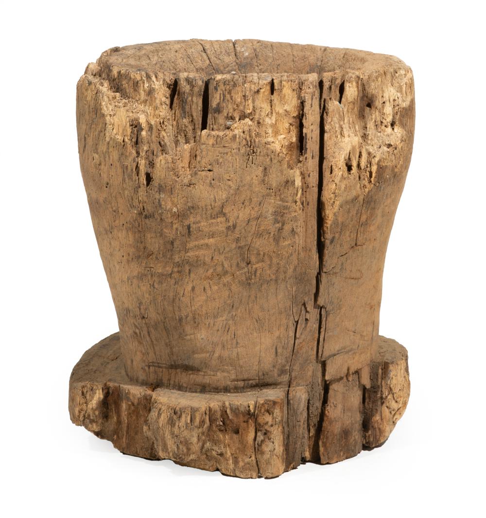 Appraisal: Large Carved Wood Mortar made from a single log heavily