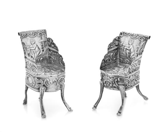 Appraisal: Sale Lot A Pair of Continental Silver Miniature Chairs Likely