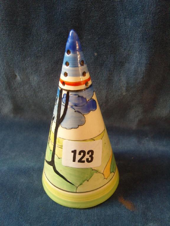 Appraisal: A Clarice Cliff sugar caster of conical form with painted