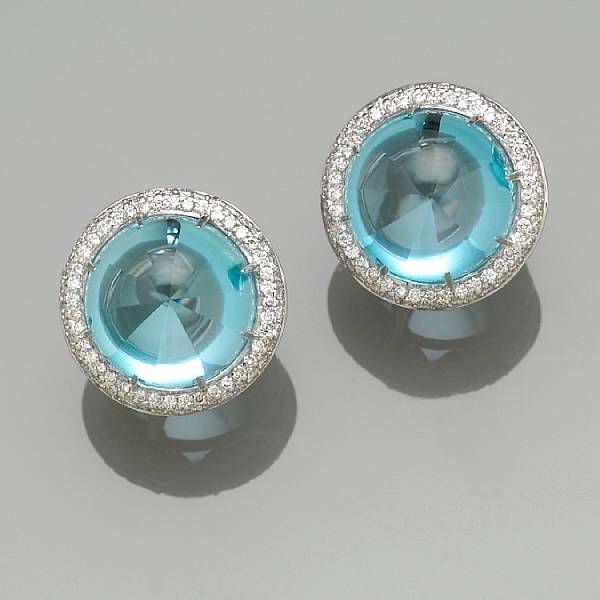 Appraisal: A pair of blue topaz diamond and k white gold