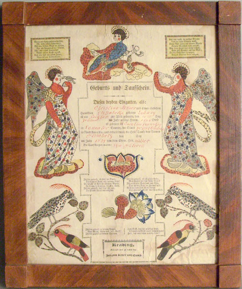 Appraisal: Two Reading Pennsylvania printed and hand colored fraktur by Baab