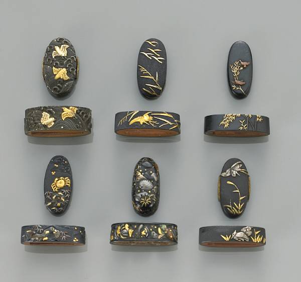 Appraisal: A group of six fuchi-kashira Edo Period Each decorated with