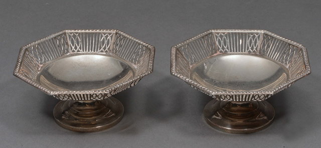 Appraisal: A PAIR OF SILVER OCTAGONAL SHAPED TAZZAS with pierced and