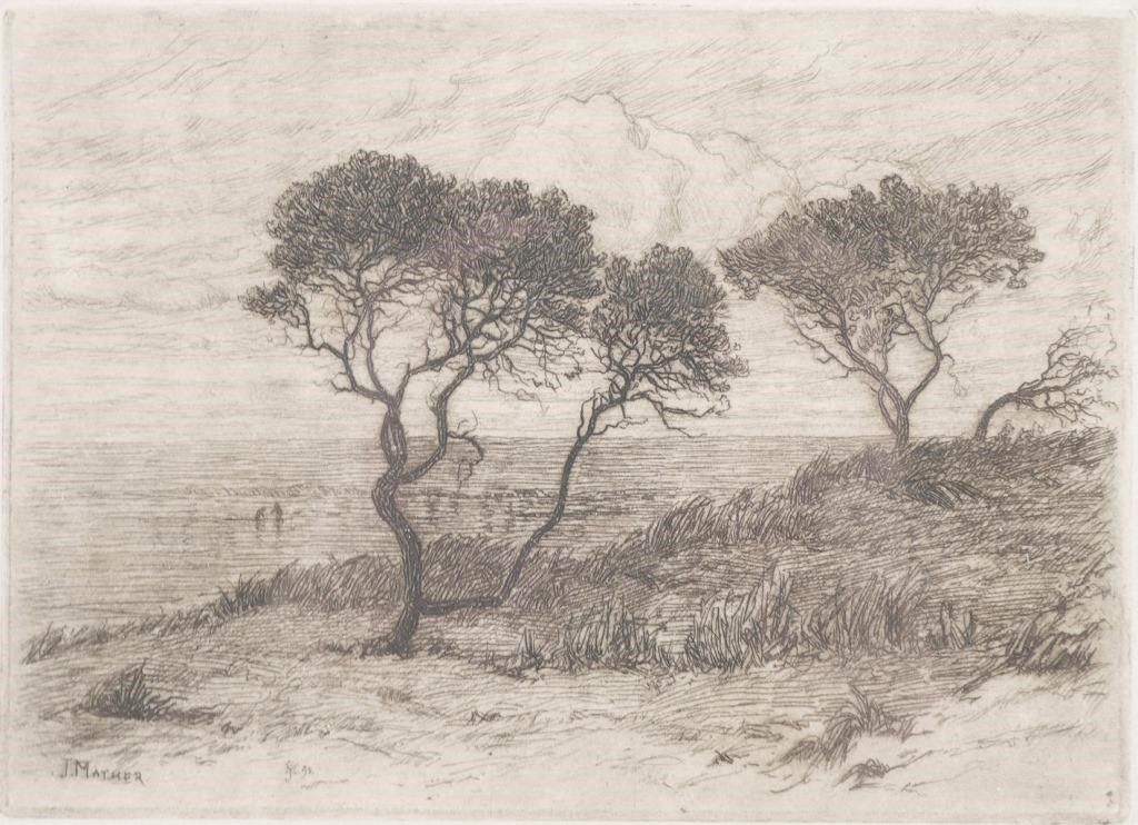 Appraisal: Framed etching by John Mather Australian - landscape with trees