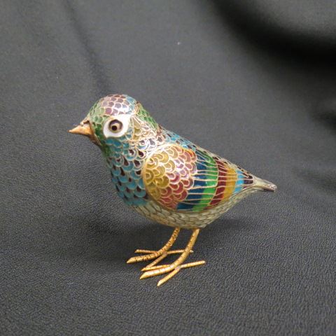 Appraisal: Chinese Translucent Cloisonne Bird Figurine plique-a-jour excellent