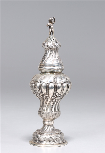 Appraisal: Vintage silver decorative sugar shaker with putti finial Germany B